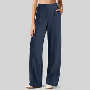 JEKAOYI Straight Leg Dress Pants for Women Ponte Yoga Pants with Pockets Lightweight Stretch Casual Lounge Pants Loose High-Rise Waist Full-Length Design Side Pockets 80% Polyester 20% Spandex - Bottom SpringStatements Trouser Womenswear