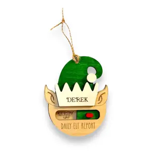 Elf Christmas Ornament for Kids with Naughty or Nice Toggle