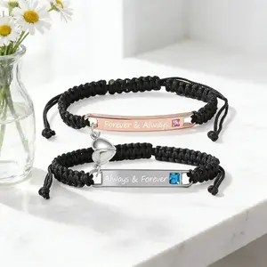 Handmade braided rope couple bracelets, adjustable letter matching bracelet set for men and women, romantic Valentine’s gift
