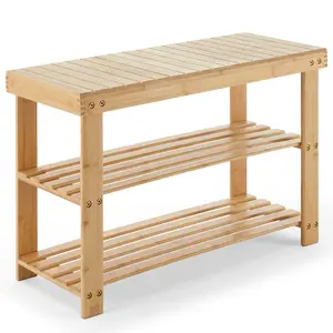 Shoe Organizer, 3-Tier Bamboo Shoe Storage Bench Organizer, Supports Up to 286 lb Entryway Seat, Suitable for Entryway Bedroom Living Room Balcony Pantry