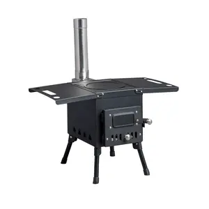 Portable Wood Burning Camping Stove Heavy Duty with Oven 57.5x31x37cm Black Outdoor Cooking Gear Survival Gear for Hiking Fishing