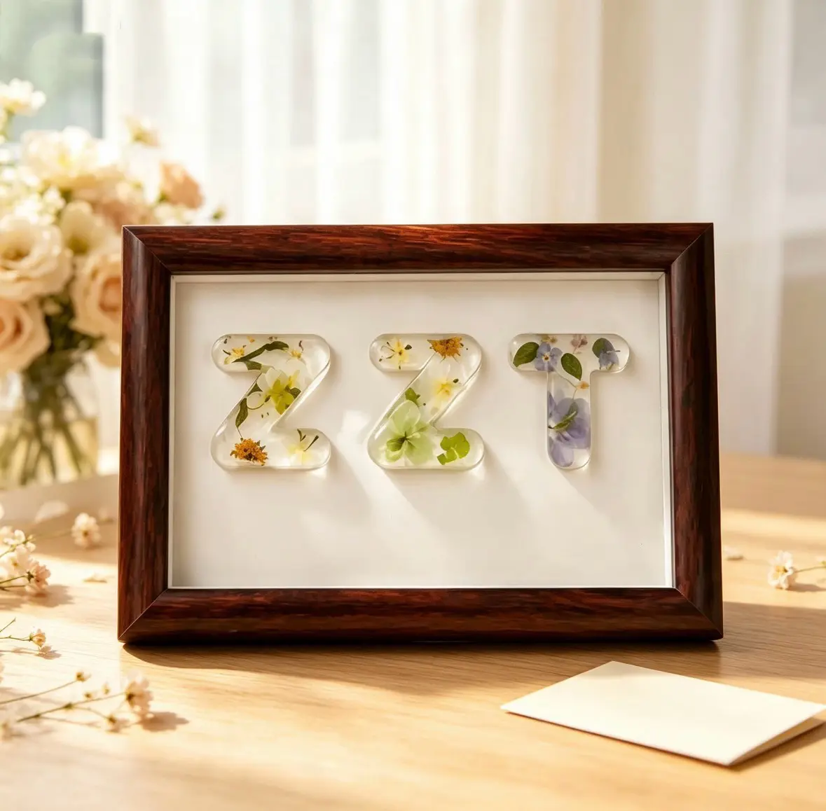 Custom Engraved Initial Letter Picture Frame, Minimalist Wooden Photo Frame with Customizable Words, Unique Home Decor Souvenir For All Occasions