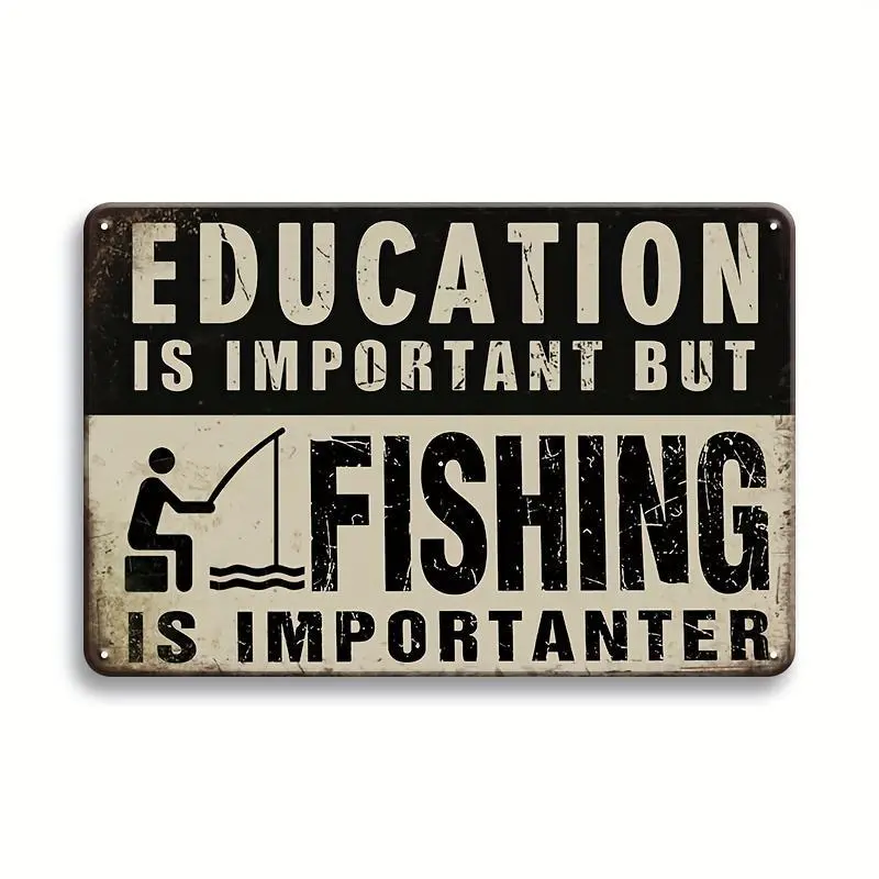 Retro Fishing-Themed Letter Pattern Iron Tin Sign, 1-Count Modern Decorative Plaque, Home Decor Supplies for Room, Indoor Garden, Outdoor Use, Ideal Gift
