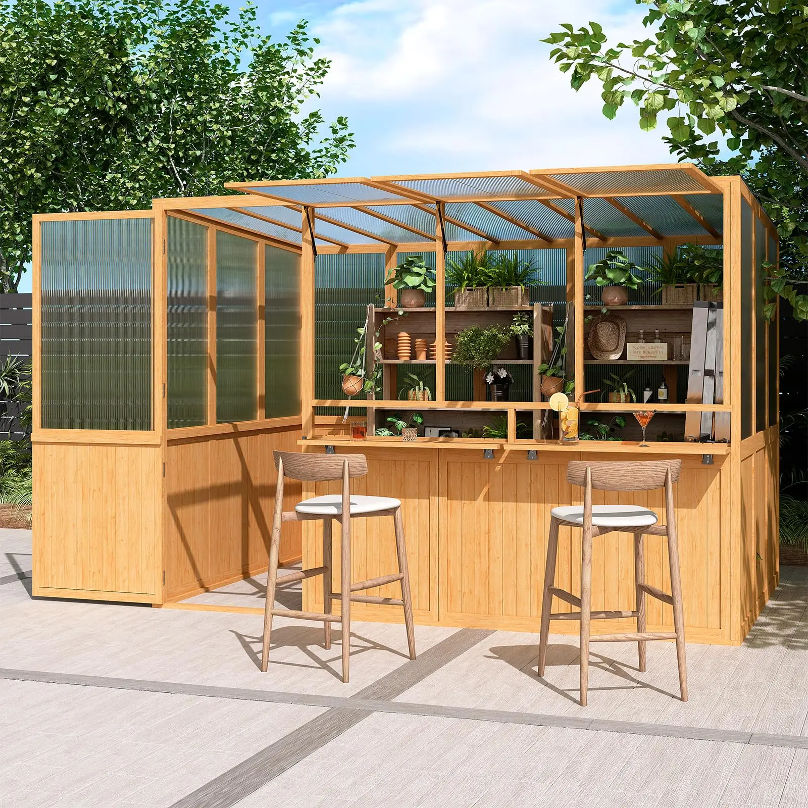 AECOJOY 6x10 FT Wood Greenhouse for Outdoor Use, Heavy Duty Lean-to Walk-in Design with Polycarbonate Panels, Openable Vent & Lockable Door Modern Flower Grow Tent System
