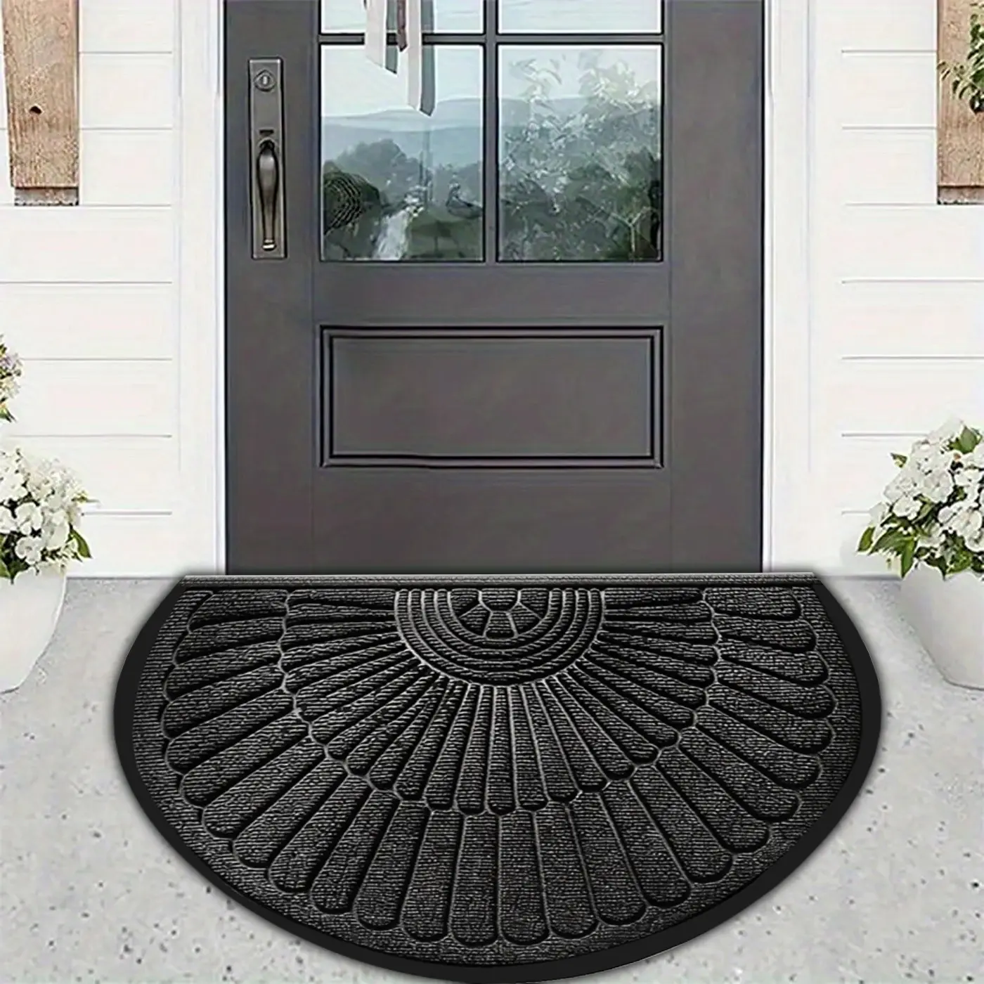 1 semi-circular welcome door mat, Doormat, suitable for indoor and outdoor use; Durable heavy-duty front door mat, suitable for foyer and high traffic areas, kitchen and bathroom, Entrance Doormat
