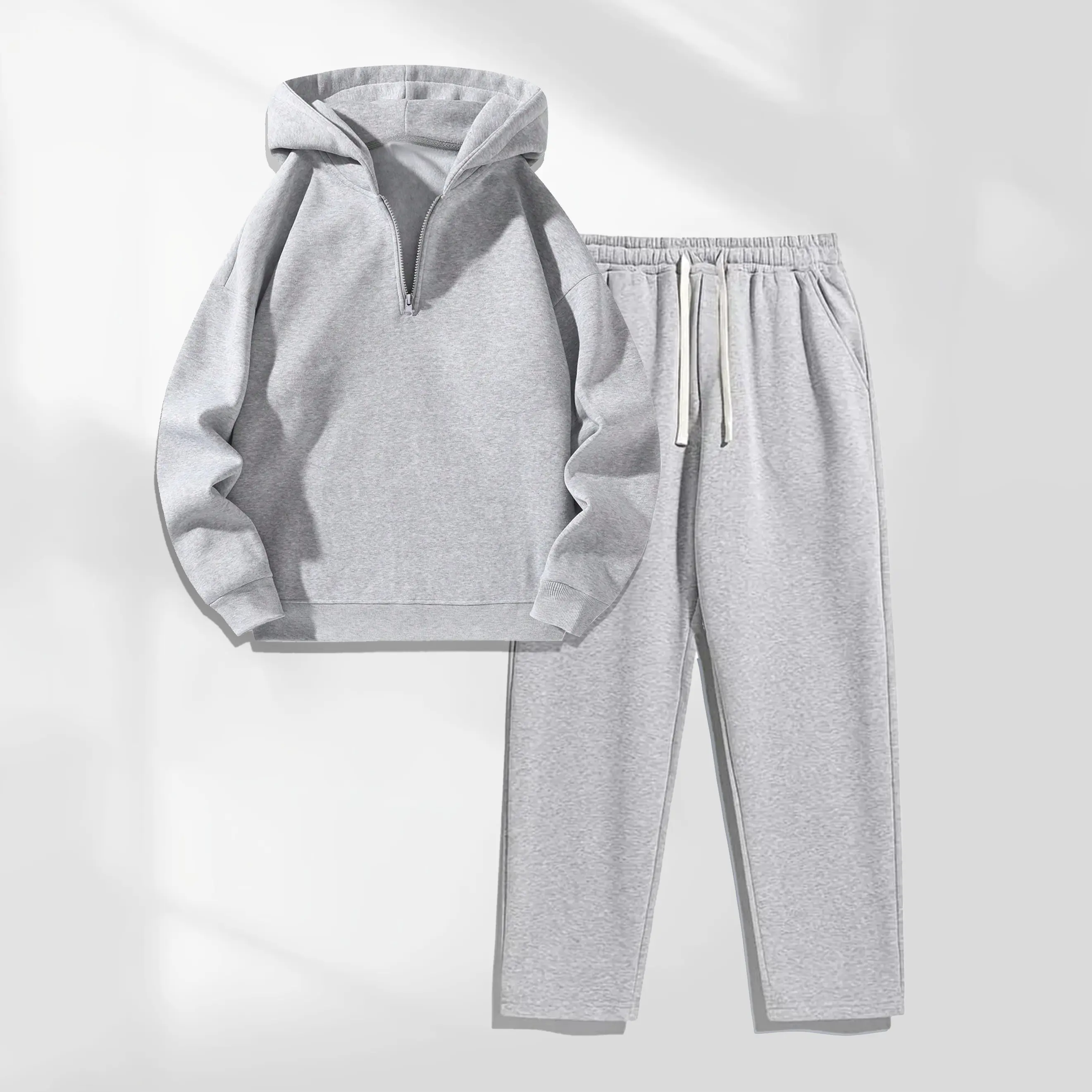 Men's  Zipper-Collar Hoodie & Drawstring Sweatpants Set, Menswear, Casual Athletic Long Sleeve Hooded Jacket & Trousers for Fall & Winter, Men's Clothing for Daily Wear, Sportswear for Indoor & Outdoor, Tracksuit, Athleisure