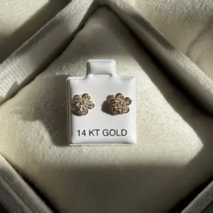 14K Gold Cubic Zirconia Flower Stud Earrings