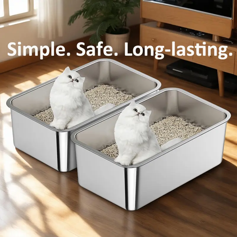 Stainless Steel Cat Litter Box Safe Durable Easy to Clean For New Cat Owners Families Focused on Safety and Durability