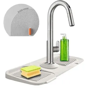 Kitchen Sink Splash Guard, Silicone Faucet Handle Drip Catcher Tray Pad, Washers Faucet Absorbent Mat, Sink Protectors for Kitchen Sink, Sink Mat for Farmhouse and RV, Kitchen Sink Accessories (