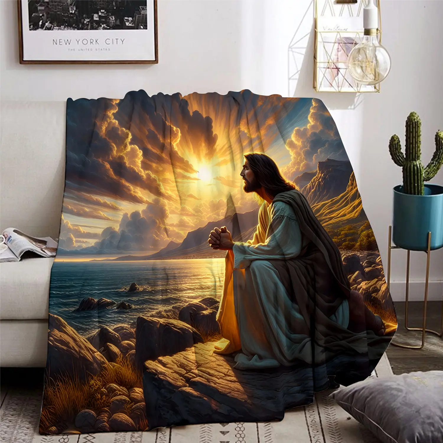 Ultra-Soft Christian Religious Illustration Flannel Throw Blanket - Fluffy, Breathable, Lightweight Marshmallow Blanket, Multi-Size Large Landscape-Themed Throw, All-Seasons Bedding for Couch-Bed, Home Decor Gift for Believers, Landscape-Themed Throws, Fl