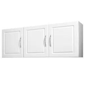 VEVOR Laundry Room Wall Cabinet, 2-Tier Wall Mounted Hanging Cabinet with Adjustable Shelf, Cupboard Storage with 3 Doors, for Kitchen, Bathroom, Laundry, 12.44 x 54 x 20.31 in (D x W x H), White