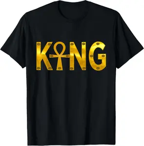 Men's Pure Cotton Round Neck Short-Sleeve Graphic T-Shirt - Egyptian Ankh Kemetic Design, Fitness/Casual Wear, Natural Fabric, King Husband Themed Gift for Men
