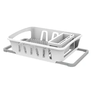 Expandable Kitchen Dish Drying Rack with Utensil Holder, Countertop Dish Drainer Rack for Plates, Cups and Kitchen Sink Organization, White