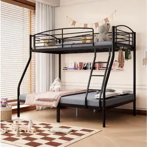 Twin Over Full Metal Bunk Bed with Ladder & Guardrail, Heavy-Duty Space-Saving Design, Smooth Rounded Edges, for Dorms & Small Rooms, Black/White/Pink (Ships in 2 Boxes)