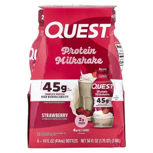 Quest Nutrition Protein Milk Shake, Strawberry, 4 Bottles, 14 fl oz (414 ml) Each