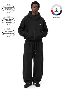 FDR Eases Social Anxiety Hoodie | Big Hood Oversized Zip Up Hoodie for Men & Women | High Neck Heavyweight Embroidered Letter Sweatshirt Loose Fit Casual Basic Long Sleeve Top Streetwear Classic Pant Set #Summervibes summerwins