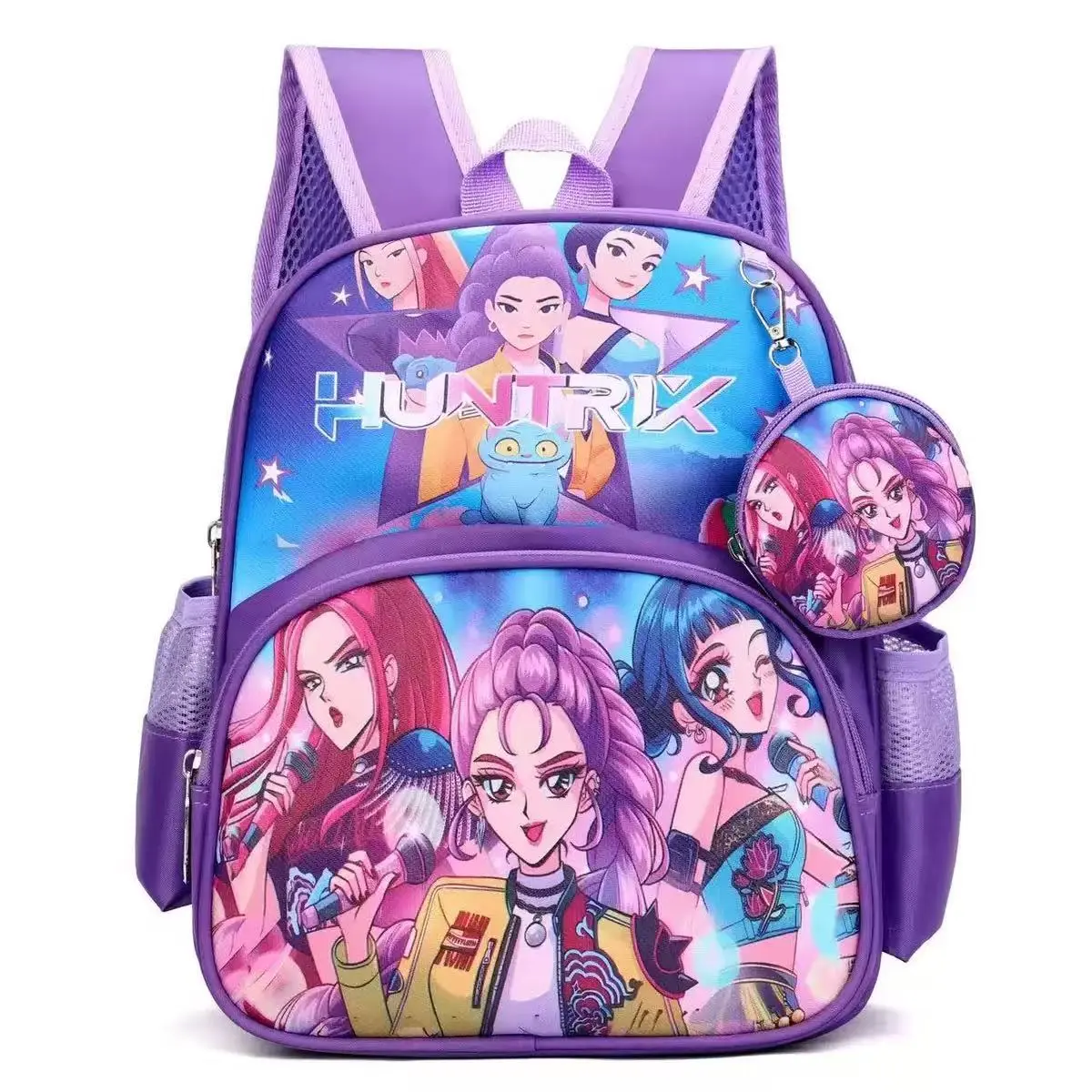 Cute HUNTrix Cartoon Backpack for Little Girls, Anime Pattern Kids School Bookbag with Detachable Coin Purse, Light Weight Waterproof Oxford Rucksack, Children Daypack for Kindergarten, School, Travel