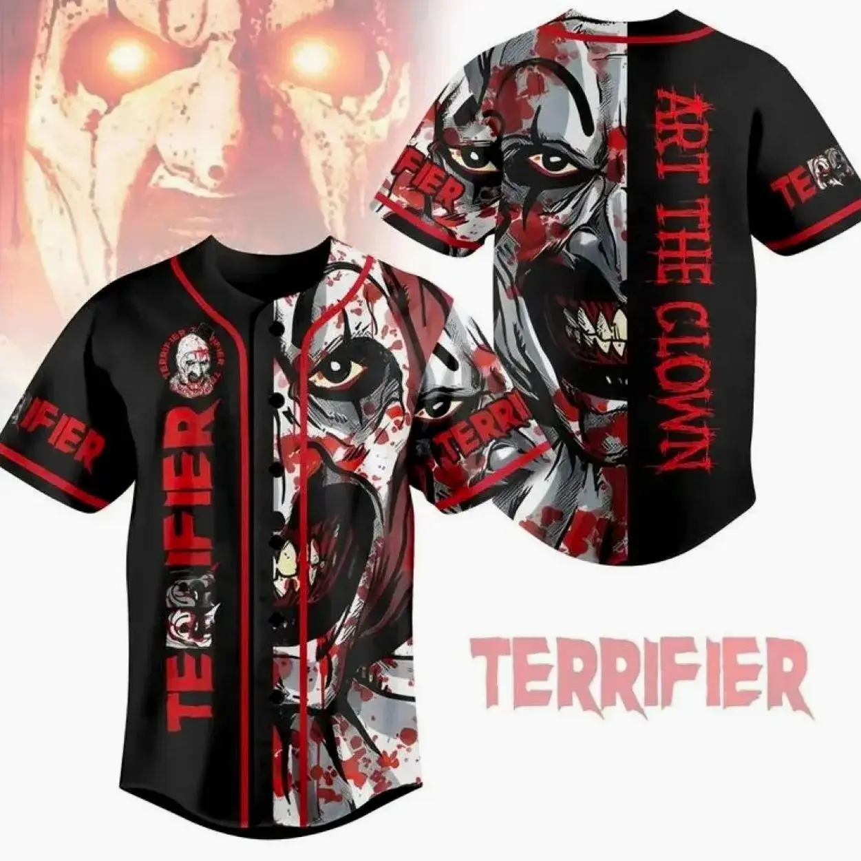 Terrifier Baseball Jersey – Art the Clown Inspired Horror Button Up Shirt for Men Women