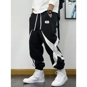 Plus Size Men's Star Slogan Jogger Pants, High Waist Drawstring Cuffed Sweatpants, Breathable Comfy Sports Trousers for Running Commuting Daily Casual Summer Wear