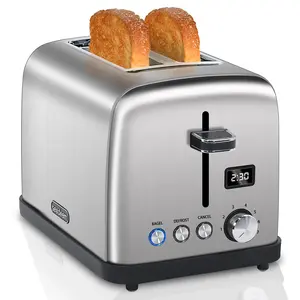 Toaster 2 Slice, Stainless Steel Bread Toaster, LCD Display, 7 Shade Setting, 1.4'' Wide Slots, Digital Toaster for Bagel, Defrost, Reheat Function, Removable Crumb Tray, 900W toasteroven kitchen  toaster Electric