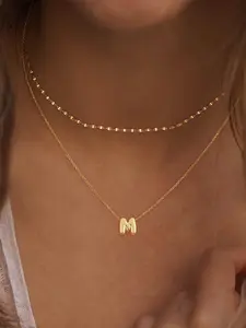 Initials Design Layered Necklace, Stainless Steel Jewelry, Dainty Fashion Jewelry for Party, Daily Clothing Decor, Trendy All-match & Exquisite Jewelry for Birthday Gift