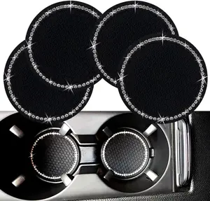 Bling Car Cup Coaster, 2.75 Inch Anti Slip Shockproof Embedded Drink Mat, Dustproof Automotive Interior Accessories Mat, Universal for Vehicles, Trucks, RVs and More (Black 4 PCS)