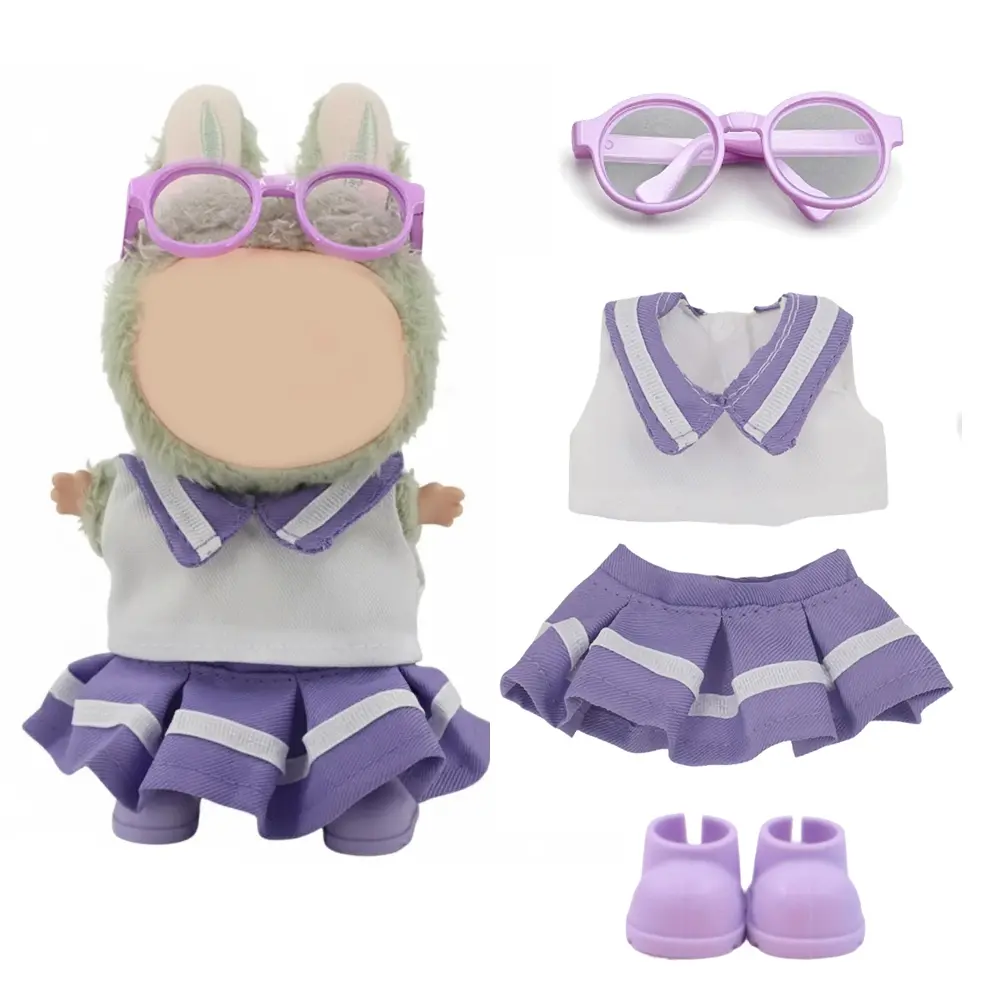 Charming Labubu Clothing Set, Includes Sleeveless Top, Dress, Glasses, Shoes, Fits 17cm Dolls, Cute Play and Display Accessories, Doll Clothes Set, Doll Clothes Outfit, Dress Up Doll, Clothes For Dolls
