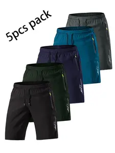 Men's Solid Color Reflective Strip Design Shorts, Quick Drying Breathable Drawstring Waist Shorts, Casual Pocket Zipper Shorts for Outdoor Activities, Solid Sports Shorts, Lightweight Athletic Shorts