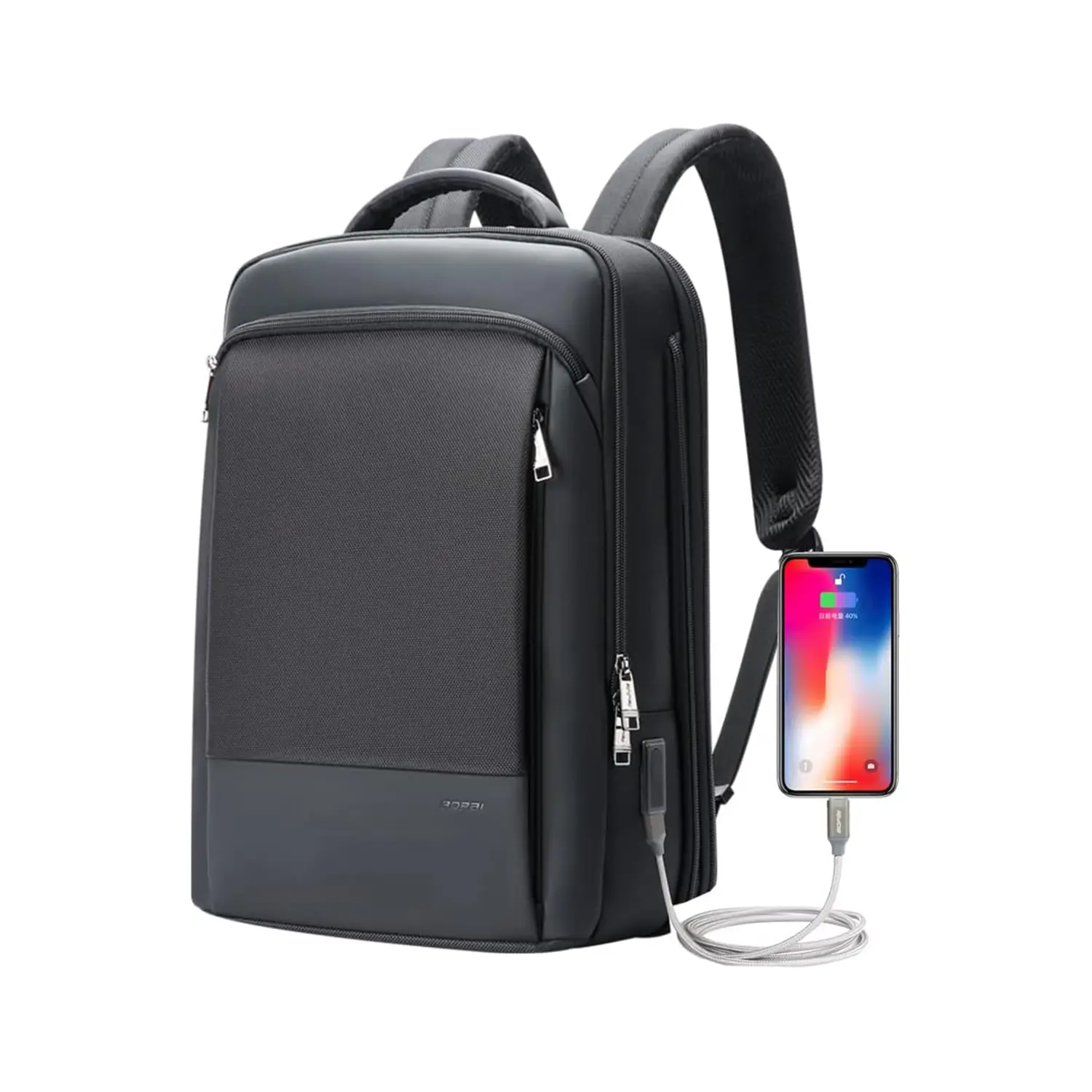 BOPai Expandable Travel Professional Men Business Laptop Backpack 15.6 inch Work Smart Rucksack Anti Theft Large Multi-Function Computer Office Black with Waterproof USB Charging Water Bottle Holder