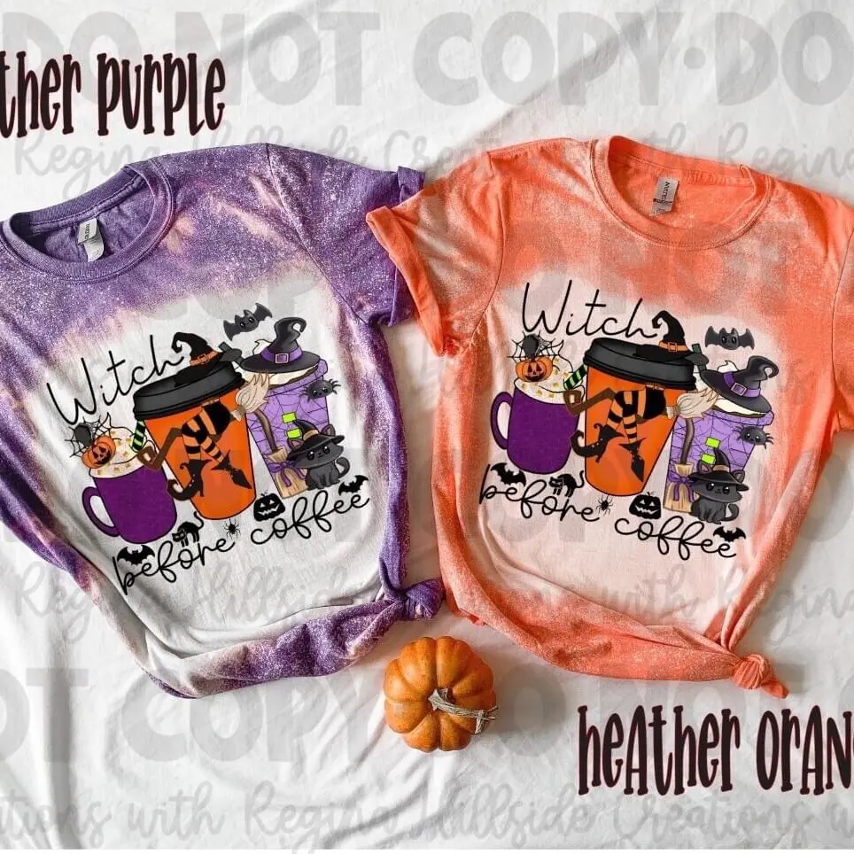 Bleached Halloween Shirt—Witch Before Coffee