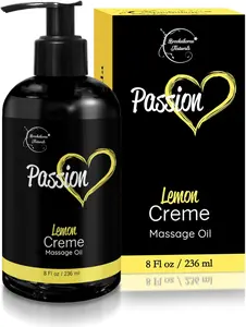 Passion Massage Oil for couples, with jojoba & almond. Aromatherapy for relaxation, smooth skin. Lemon Crème scent. 100% natural.