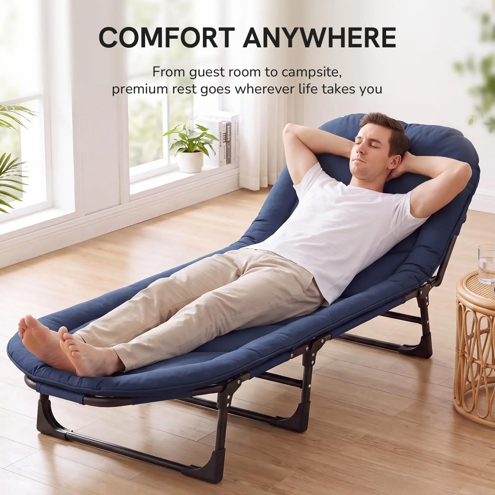 Heavy Duty Adult Camping Cot, Foldable Sleeping Bed with Mattress, 6-Position Adjustable Backrest, 450LBS Capacity, Portable for Camping Home