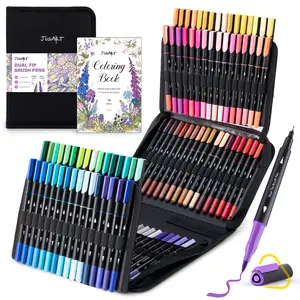 [JusArt] 100/80/60 Colors Coloring Markers with Dual Tips, Fine & Brush Pens with Ergonomic Triangle Grip & 33% More Ink, Water-Based Art Drawing Set for Adults, JusArt Markers for Adult Coloring Books No Bleeding