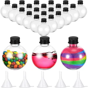 Layhit 24 Pcs Spherical Plastic Potion Bottles Ball Shape Round Bottles 3.4 oz Sand Art Jar with 5 Funnels Decorative container Candy Jar for Valentines Birthday DIY Crafts (Black,Aluminum Lid)