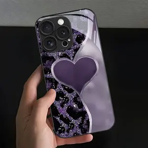 Purple heart-shaped pattern phone case with lens protection, suitable for iPhone 16/16Pro/16ProMax/16Plus/15/15Plus/15Pro/15ProMax, 14/14Plus/14Pro/14ProMax, 13/13Pro/13ProMax, 12/12Pro/12ProMax, 11/11Pro/11ProMax glass protective case, phone accessories