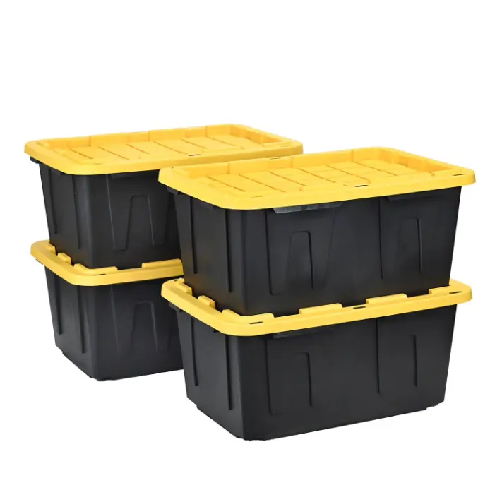 27gal Heavy-Duty Rectangular Polypropylene Storage Tote - Lockable Lid, Stackable, Portable Bins with Lids, Boxes for Home, Garage Organization, Containers Organizer to Get Organized (1-Pack or 4-Pack)
