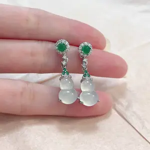 Flash & Finesse Flash & Finesse Retro White Chalcedony Gourd Drop Earrings, Chinese Palace Style Light Luxury Hetian Jade Studs, Hypoallergenic Cubic Zirconia Flat Hair Clips & Hair Pin Set Festival Gift