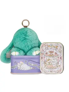 Handmade Rabbit Keychain with Design Tin Box, Cute Snack Basket Gift, Travel Accessory, Birthday Present for Girls and Ladies