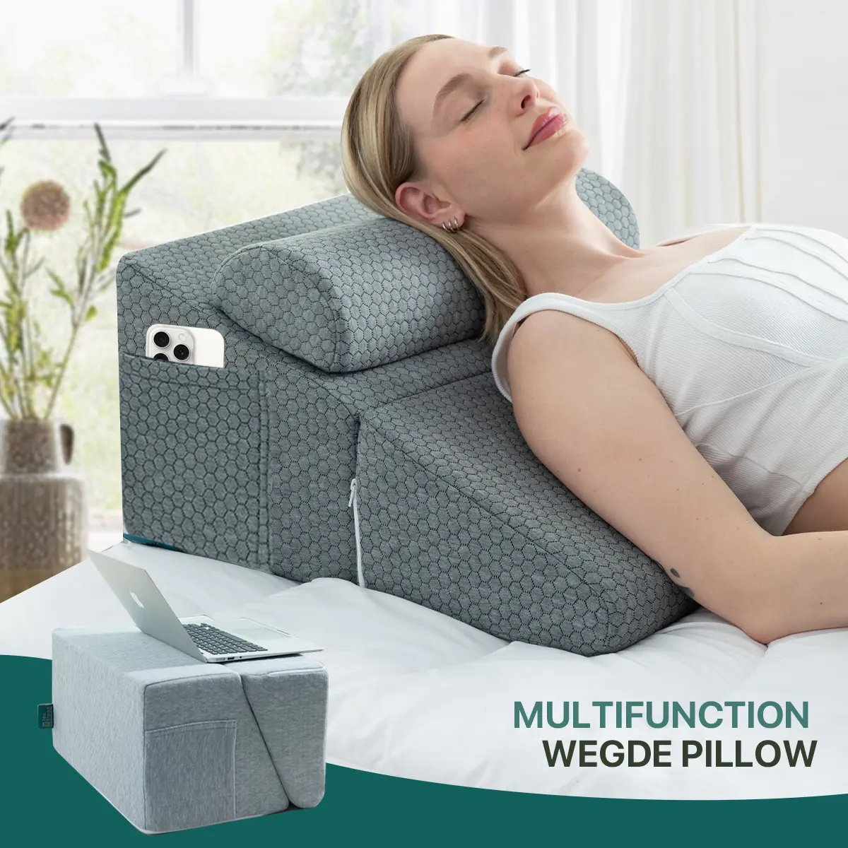 Tex Stead Bed Wedge Pillow for Sleeping - Adjustable 9-in-1 Memory Foam Triangle Pillow for Acid Reflux, Back, Neck & Leg Support - Breathable Cover with Side Pocket - Orthopedic Relief for Snoring & GERD