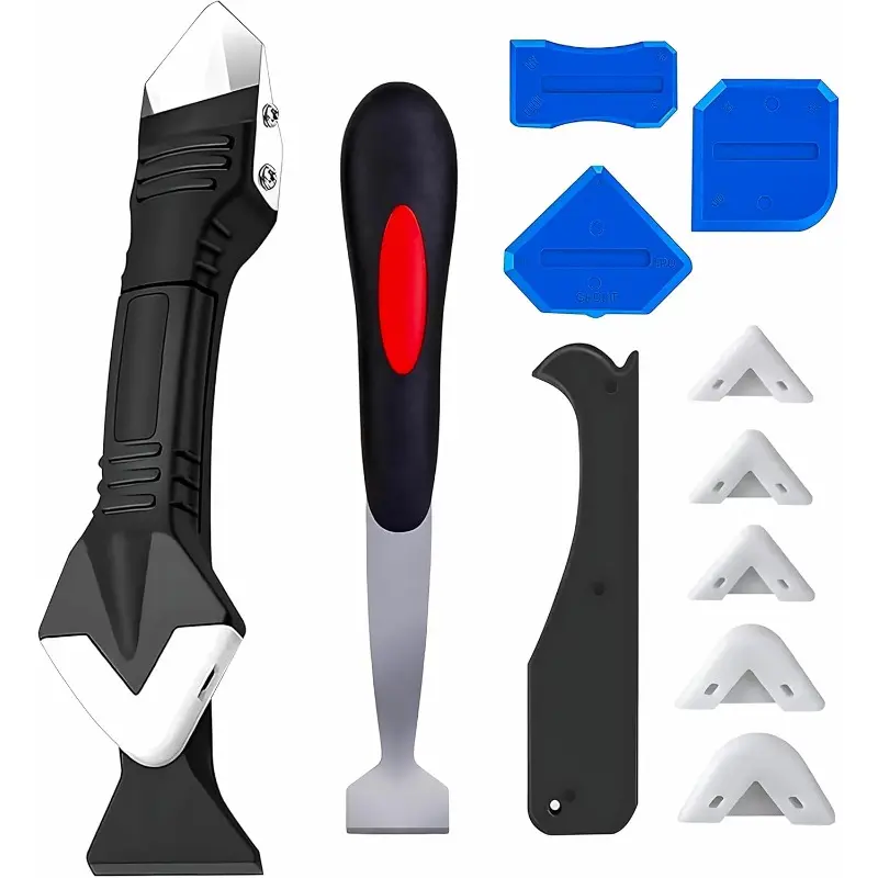 Caulking Sealant Finishing Tool Kit - Stainless Steel Knife with Rubber Handle, Paste Removal Scraper, Glazing Corner Scraper for Home Improvement Building Paint Supplies