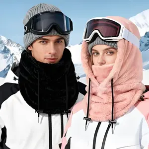 Winter Warm Balaclava Hat Cap Unisex Arctic Fleece Helmet Compatible Windproof Cold Resistant Built in Neck Warmer Fleece Lined Multi Functional Outdoor Sports Skiing Travel Headwear