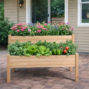 【Fir Wood】Yaheetech Large Raised Garden Bed Elevated Wooden Horticulture Planter Box with Legs Standing Growing Bed for Gardening/Backyard/Patio/Balcony