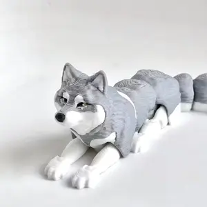 3D Printed Articulated Husky Dog Toy – Fully Flexible Body, 12.5cm Movable Puppy Desk Decor & Fidget Figure