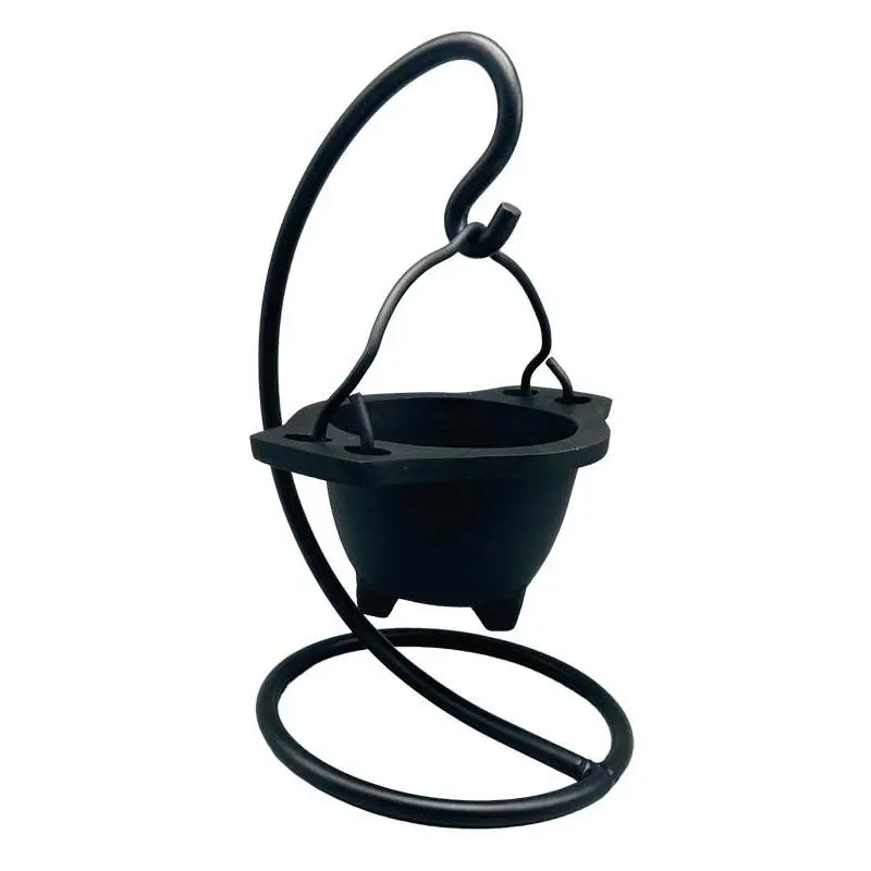 Hanging Cast Iron Cauldron Incense Burner — Suspended Ritual Cauldron Stand