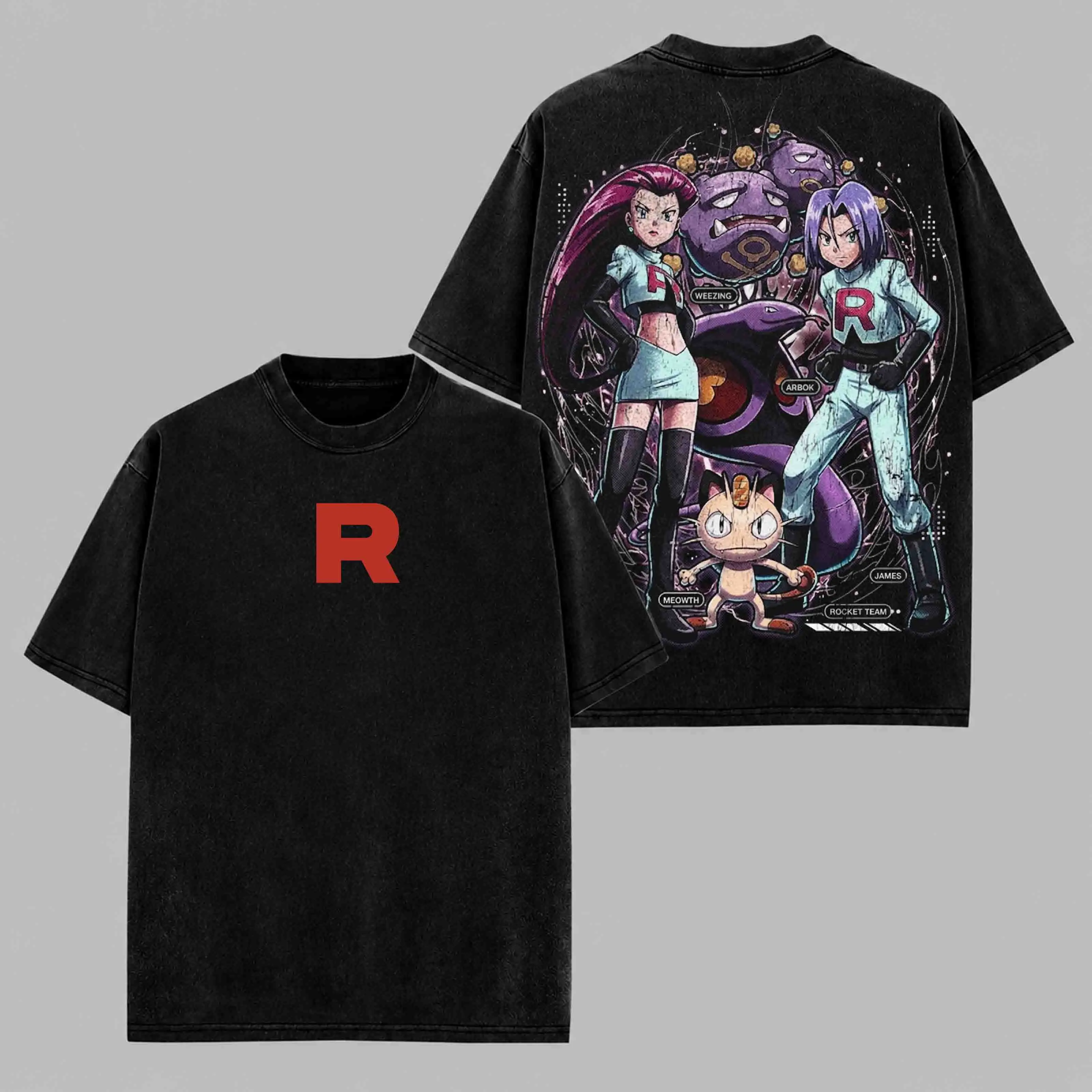[ Anime Planet ] Team Rocket T-Shirt Oversized Vintage Anime Tee | Unisex Streetwear Cotton Top Inspired by Anime | Classic Japanese Anime Graphic Shirt for Fans and Collectors