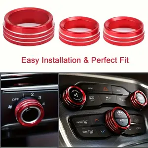 3-Piece Red Steering Wheel Shifter with Start Button for Dodge Challenger 2015-2021 - Stylish Interior Trim Cover, Non-Textile Material, Car Modification Part| Sporty Design| Durable Metal Material