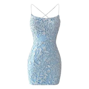 Lace Homecoming Dresses for Teens Tight Short Prom Dress Spaghetti Straps Cocktail Party Dresses