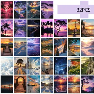Landscape Postcard, 32pcs/set Landscape Picture Postcard, Wall Decor Card, Message Card, Postcard, Holiday Gift, Home Decor