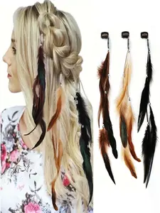 3pcs Feather Hair Clips, Hair Clip with Feathers, Handmade Bohemian Faux Hair Extensions, Boho Hippie Hair Pins with Indian Tassels, Festival & Cosplay Accessories