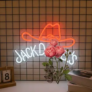 Jack Neon Sign Whiskey Neon Lights for Bedroom Home Business Club Pub Neon Bar Sign for Man Cave Light up Sign for Wall Decor Gift